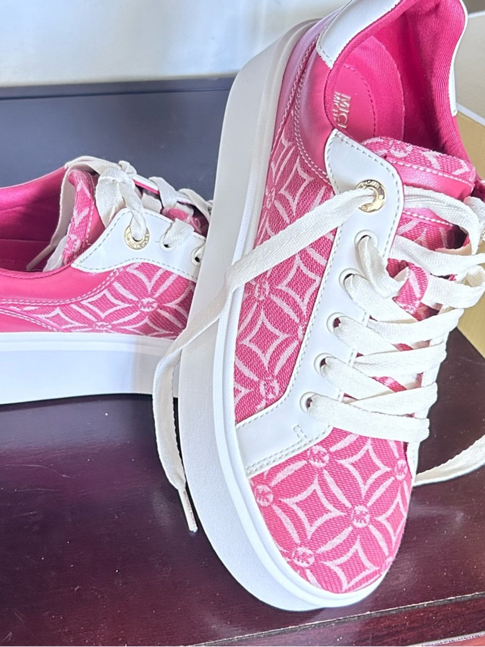 MICHAEL KORS Pink Logo-Pattern Platform Sneaker